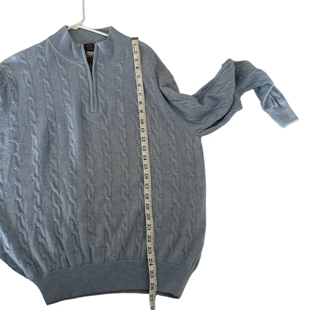 Patrick James Reserve Wool Cashmere Blue Cable Knit Grandpa Quarter Zip Sweater